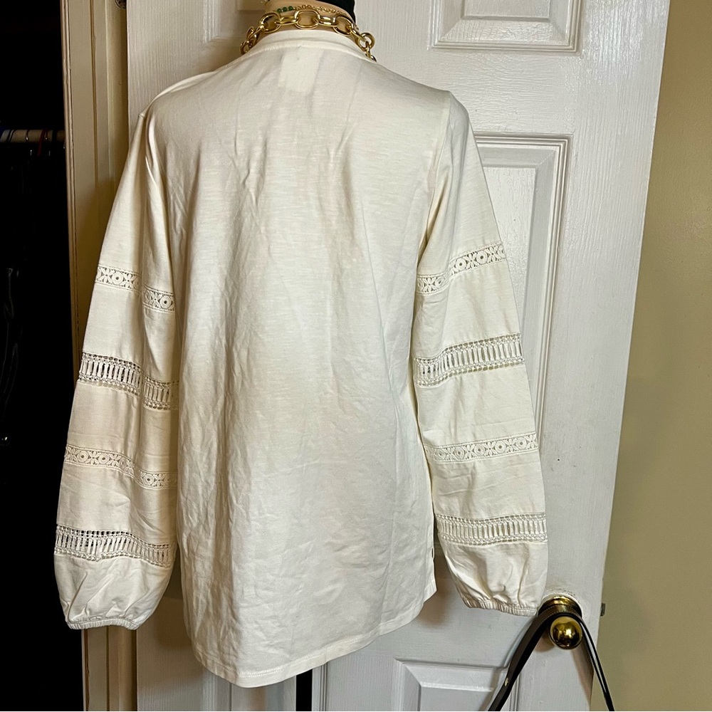 Belle Boho Women’s Cotton Knit‎ Bishop Sleeve Cutout Casual White Top S - Picture 3 of 10